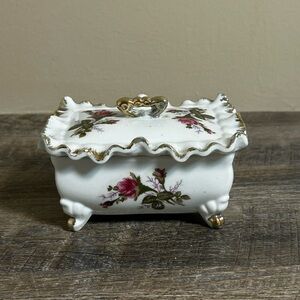 Floral Ceramic Trinket Box with Gold Accents